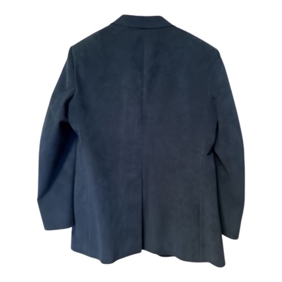 Halston Vintage 80's Ultra Suede Sapphire Blue Mod Blazer Jacket Men's Size L - Picture 3 of 5